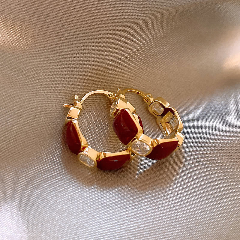 Wholesale wine red square light luxury earrings